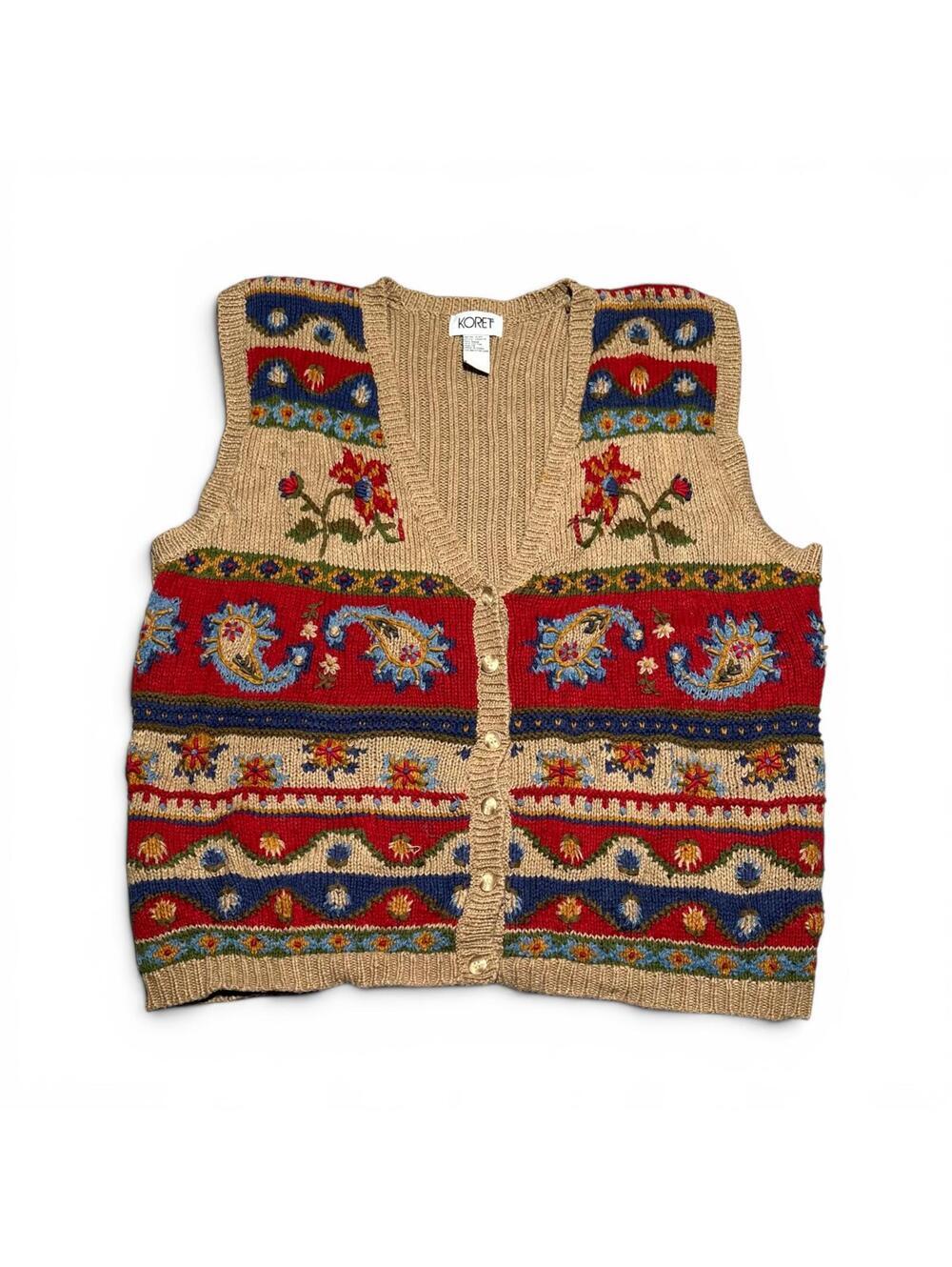 Vintage Koret Floral Paisley Knit Cottagecore Vest